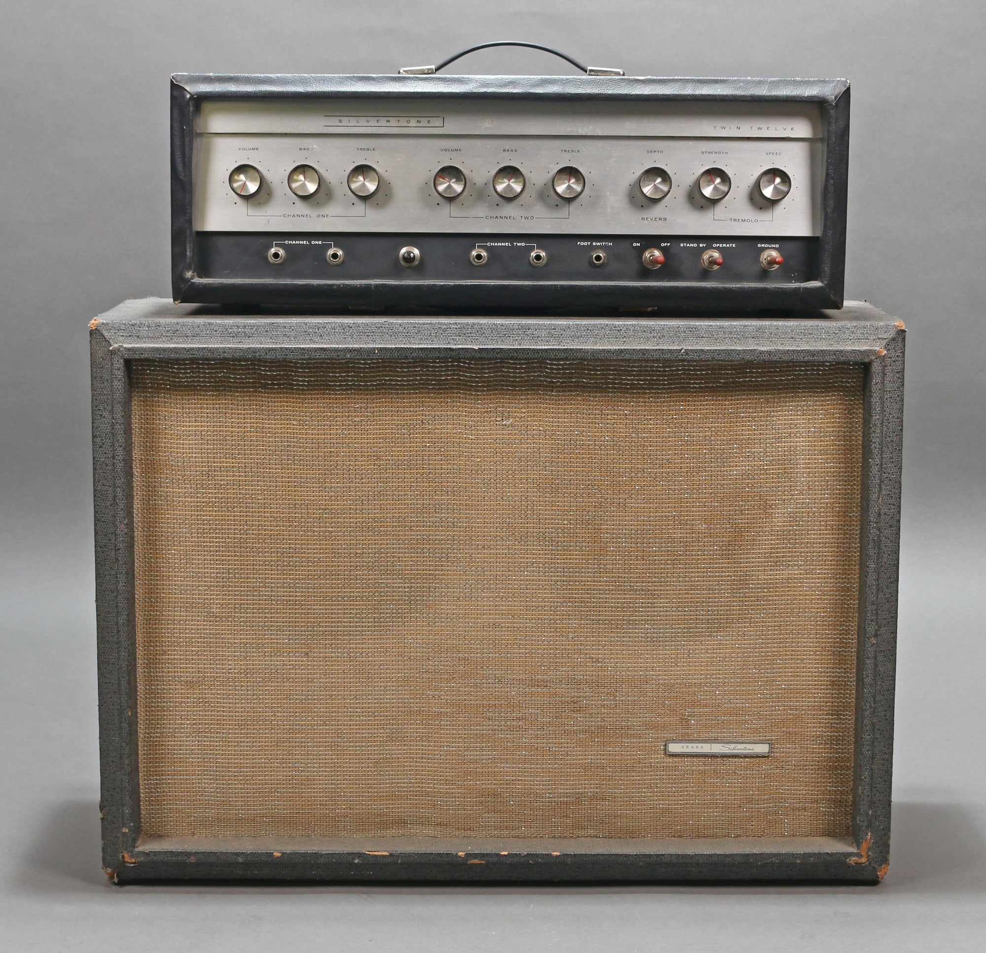 1960s Silvertone 1484 Twin Twelve Head &amp; Piggyback 2x12" Cabinet