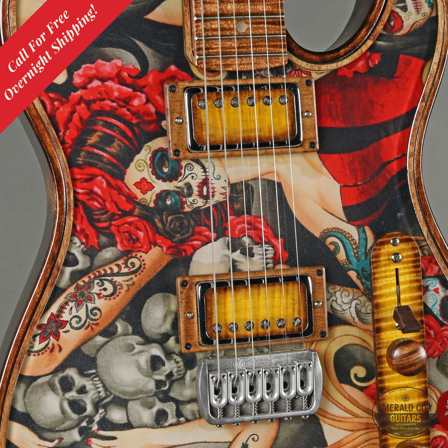 2022 Walla Walla Guitar Company Maverick Crystal Top "Day of the Dead Tattoo 122"